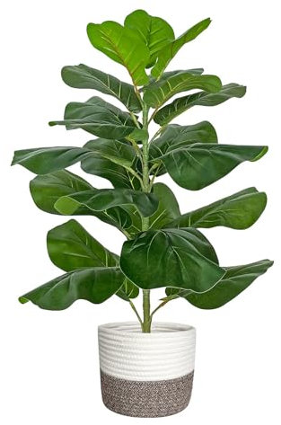 Zvezvia Artificial Plant,30.5 Faux Ficus Tree with Cotton Rope Basket,Artificial Plants Indoor with Lifelike Green Leaves for Home Office Decoration