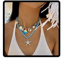 SINLOV Boho lager sjöstjärna snäcka kraghalsband guld fröpärlor pärlhalsband strand kammussla hänge halsband smycken för kvinnor flickor, Large, Zink, Ingen ädelsten
