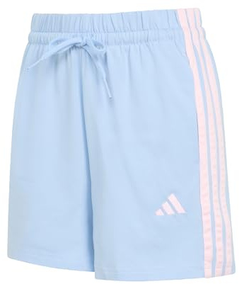 adidas Femme Essentials 3-Stripes Cotton Shorts, Glow Blue/Clear Pink, L Tall