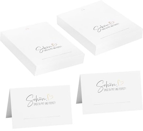 100 Stück Hochzeit Tischkarten, Schön dass du da bist mit Herz 85x55 mm, Namensschilder Tisch, Tischdekoration Namenskarten zum selbst Beschriften Platzkarten für Konfirmation Kommunion Taufe Feier(a)