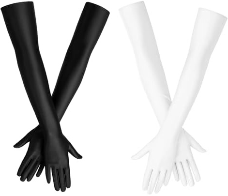 YenMzx Satin Gloves for Women, Long Black and White Gloves, Elegant Opera Evening Bridal Party Wedding Prom Halloween Costume Glove, Soft Satin Fabric