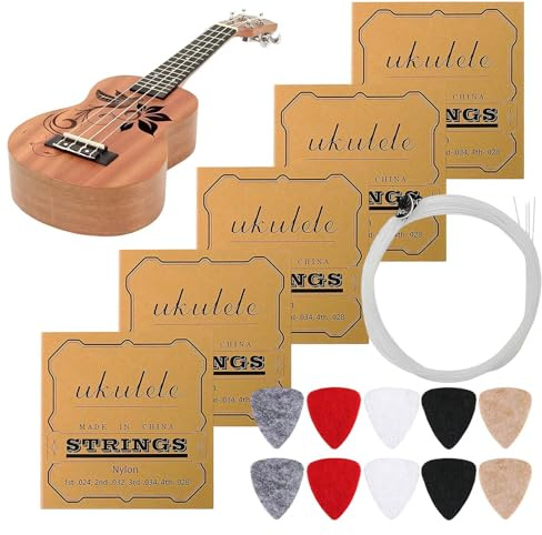 Ersatz-Set für Ukulelensaiten – 5 Sets mit optimalem | Saiten-Set für Ukulele – für Anfänger, Musikliebhaber, Hobbyisten, Amateure, Konzerte, Musikfestivals, Studios, Raduni