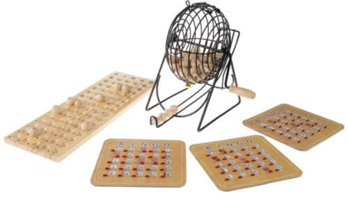HEY! PLAY! Deluxe Bingo Game with Accessories, Metal Ball Spinner, Wooden Bingo Balls & Board & Shutter Cards for Adults, Boys and Girls