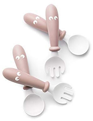 BabyBjörn Kinderlöffel und Gabel, 4 Teile, Blassrosa
