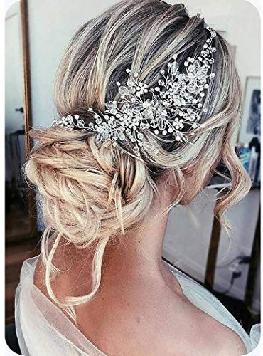 Catery Rhinestone Hair Vine Bridal Headband Wedding Hair Accessories for Bride and Women (Silver)