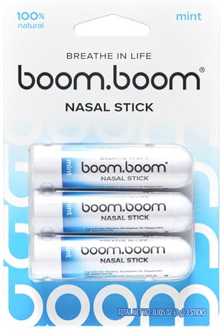 BoomBoom Nasal Stick | Vapor Flow Technology | Cool Refreshing Sensation | Natural Mood Boost | Simple Ingredients | Essential Oils + Menthol Inhaler (Mint)
