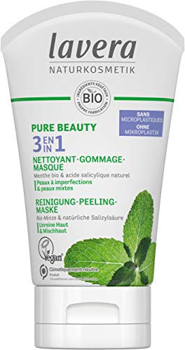 lavera PURE BEAUTY 3in1 Cleansing Peeling Mask - Bio-Minze & natürliche Salicylsäure - reinigt die Poren - bekämpft Unreinheiten - mattiert - vegan - Bio (1 x 125 ml)