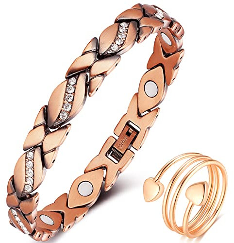 Vicmag Kupfer-Magnet-Armband für Frauen, 3500 Gauß-Magnete, Brazaletes, 100% massives reines Kupfer, Schmuck-Armband (verstellbare Größe mit Geschenkbox, Kristall-Design)