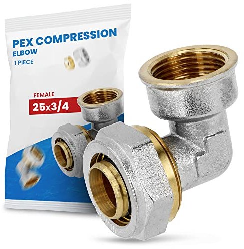 Codo Conector Angular 25 x 3/4'' RH Compresión para PEX-AL-PEX Latón Wärmer System Atornillado Acoplamiento Roscado