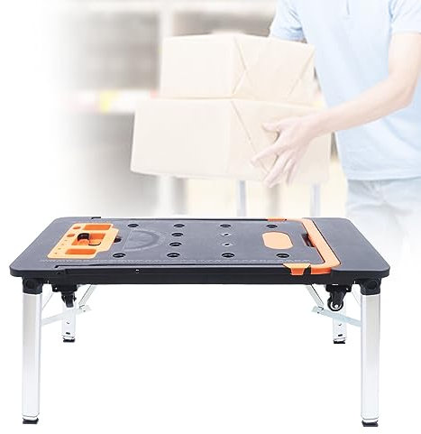 Banco de trabajo plegable universal 7 en 1, mesa de trabajo móvil, banco de herramientas ajustable en altura con asa de transporte conveniente para un montaje rápido