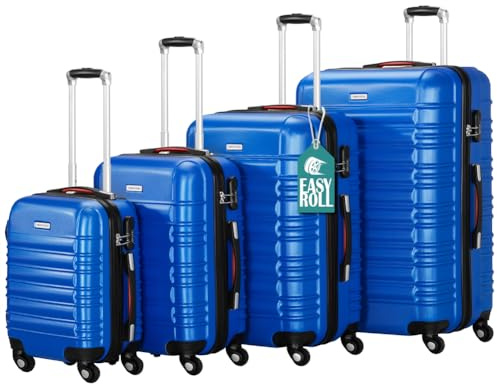PROVITERA Set 4 Valigie Rigide in ABS, Valigia Rigida S-M-L-XL con Manico Telescopico Gel e 4 Ruote Easy Roll, Trolley Resistente e Leggero da Viaggio, Bagaglio a Mano con Serratura Codice (Blu)
