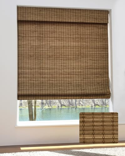 UNISHADES Cordless Bamboo Roman Shades for Windows, Blinds Size (29.5 W ×64 H) Colour (Highfield Teak)