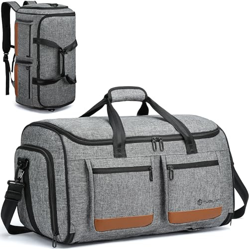 TUGUAN Bolsa Portatrajes Hombre Bolsa de Viaje para Ropa, 3 en 1, Convertible Equipaje de Mano Bolsa de Ropa para con Compartimentos para Zapatos y Mochila Función Escapadas Viajes de Negocios, Gris
