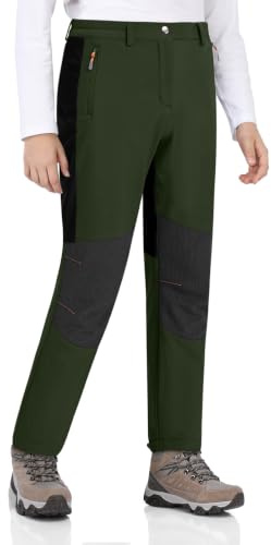 Zoofly Pantalon Ski Enfant Hiver Pantalon Enfant Pantalon Polaire Fille Imperméable Pantalon de Travail Enfant Pantalons Softshell Chaud Garçon Vert+Noir 122-128