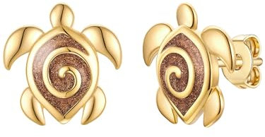 Rafaela Donata Damen Ohrstecker aus 925/- Sterling Silber gelbvergoldet 14 Karat mit Emaille braun Silberohrstecker Schildkröte