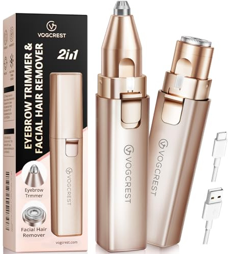 Removedor de vello facial recargable para mujer: removedor eléctrico 2 en 1 de cejas y vello facial, adecuado para recortar cejas, barbilla y mejillas de mujeres de mediana edad, con luz LED integrada