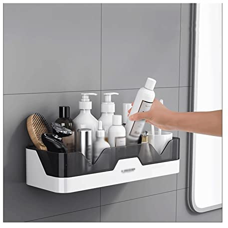 Wall-Mounted Shower Caddy Organizer, Single Layer Plastic Storage Rack for Bathroom & Kitchen, Space-Saving Washstand, Easy Install Countertop Holder (Bruin)
