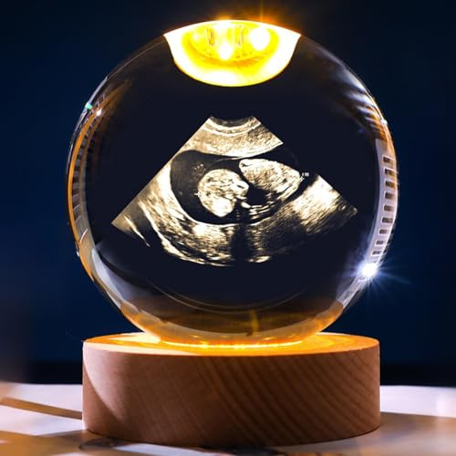 HERSTL Bola De Cristal 3D Personalizada For Fotos Con Base De Luz LED, Marcos De Fotos Personalizados Con Ultrasonido, Regalo De Recuerdo Grabado For Mamá Primeriza(3 color light,6cm)