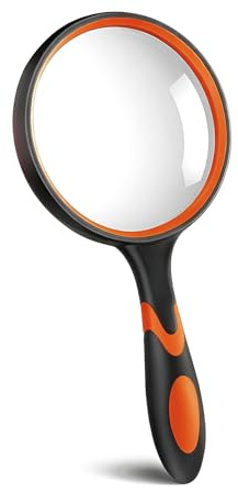 EVINYEP 5X Magnifying Glass, 100MM Handheld Reading Magnifier with Non-Slip Soft Handle for Seniors, Book, Newspaper Reading, and Kids Nature Hobby Exploration (Orange)