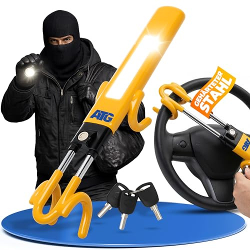ATG Bloqueo Volante Coche – Antirrobo Coche, Antirrobo Volante & Barra Antirrobo para Auto, SUV, Van, Furgoneta y Autocaravana – Acero Endurecido, Protección Antitaladro