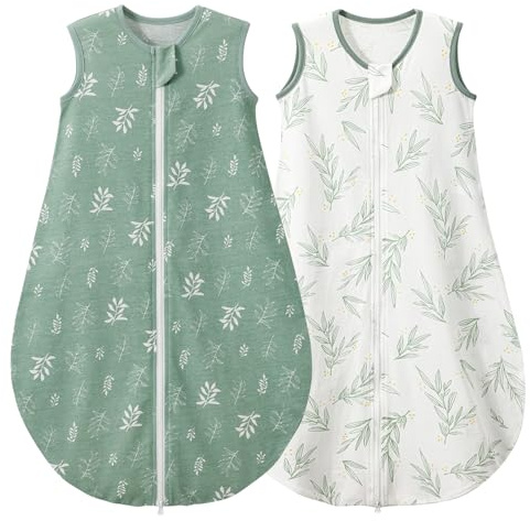 Duomiaomiao Baby Sleeping Bag 0.5 Tog, 2 Pack 100% Cotton Summer Sleep Sack, Unisex Newborn Wearable Blanket for 0-6 Months, Green