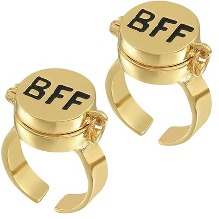Ruvan Set di 2 anelli regolabili con cappuccio aperto, Beste Freunde Für Immer, simbolo di migliore amicizia, regalo commemorativo