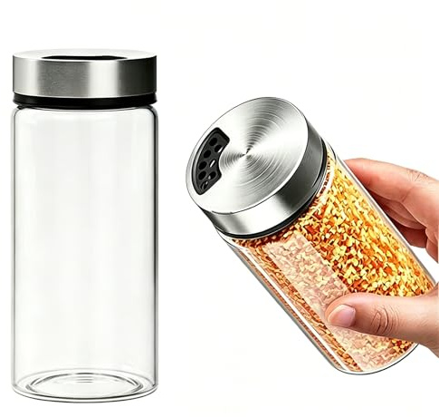 Set med salt och pepparströare, 4-i-1 saltströare med lock i rostfritt stål och etikett, salt pepparströare, krydddispenser kökstillbehör för kök, grill och matlagningstillbehör, 2 delar (sliber)