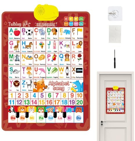 Generico Grafico da Parete con parlante - Poster elettronico interattivo parlante | Poster educativo con Numeri alfabetici bilingue | Grafico di apprendimento colorato per Bambini di età Compresa tra