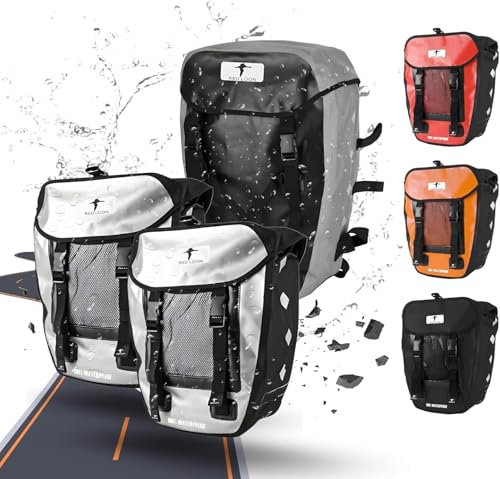 Red Loon Fahrrad Gepäckträgertasche Fahrradtasche Packtasche Pro Triple Silber/schwarz - Fahrradtasche Gepäckträger - Fahrrad Doppeltasche + Fahrradrucksack - miteinander koppelbar - wasserdicht