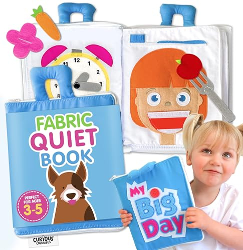 Curious Columbus Quiet Book – Large Fabric Activity Book, Montessori Learning Toy, 10 Engaging Pages for Quiet Play, Perfect for at Home Learning, Airplane Activities and Road Trips.