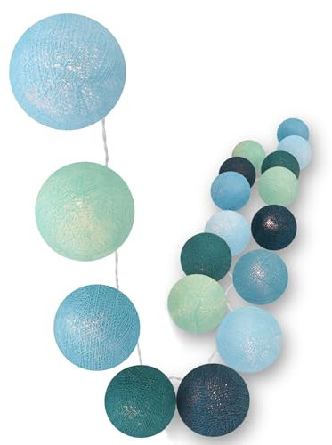 CREATIVECOTTON LED Lichterkette mit Cotton Balls inkl. Timer und Dimmer (20 Kugeln, Meeresbrise)