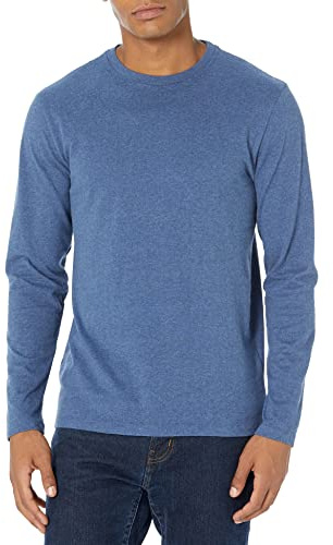 Amazon Essentials långärmad T-shirt för män, normal passform, blå ljung, Large