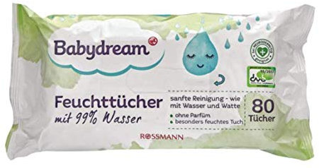 Babydream Feuchttücher mit 99% Wasser, OHNE Parfüm, 4er Pack (4 x 80 st)