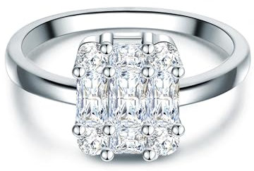 Trilani Damen Solitärring aus 925/- Sterling Silber mit Zirkonia Brillantschliff/Smaragd-Schliff Silberring Antragsring Verlobungsring