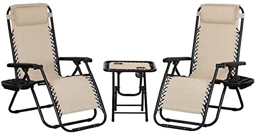 Totò Piccinni Set Bistrot 2 Sedie Sdraio GRAVITY e Tavolino pieghevole in textilene (Beige)