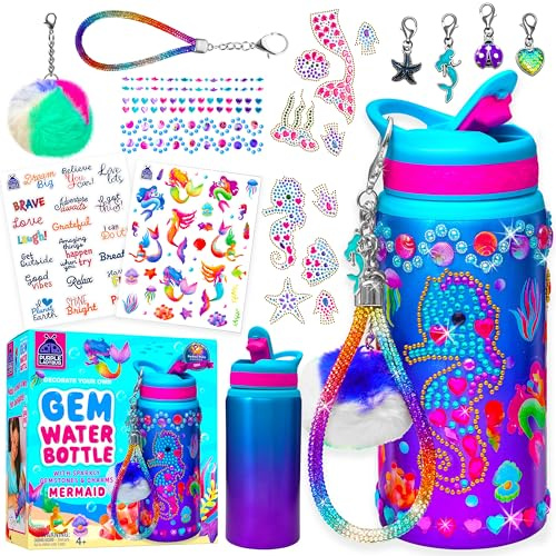 PURPLE LADYBUG Decorate Your Own Mermaid Water Bottle Craft Kit for Girls - 5 6 7 8 Year Old Girl Gift Birthday, Gifts for Kids, Craft Kit for Kids Mermaid Gifts for Girls