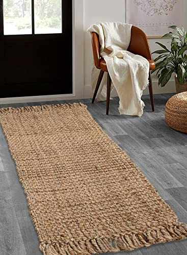 Hand Woven Chunky Jute Runner Rug 2x5 Feet Natural, Reversible Boho Neutral Decorative Indoor Outdoor Patio Rugs for Living Room, Bedroom, Hallway | Farmhouse Rustic Throw Runners Mat for Office Space