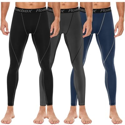 Roadbox Men's 3 Pack Compression Leggings Quick Dry Cool Base Layer Pants Athletic Training Tights