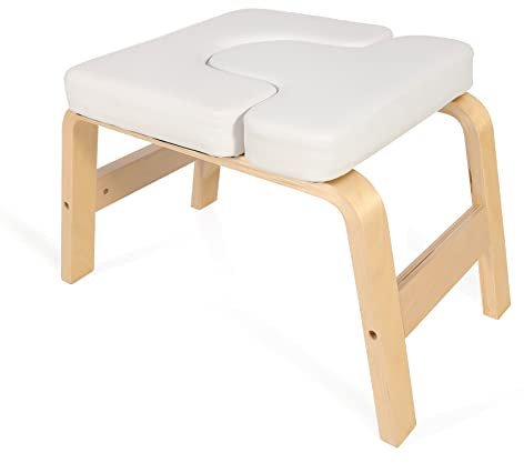 REDCAMP Yoga Kopfstandhocker aus Holz bis 150kg Tragkraft, Inversionsbank mit rutschfesten Füßen & PU-Polster, Yoga Stuhl für Handstand & Gleichgewichtstraining, perfekt für Home-Fitness, Weiß