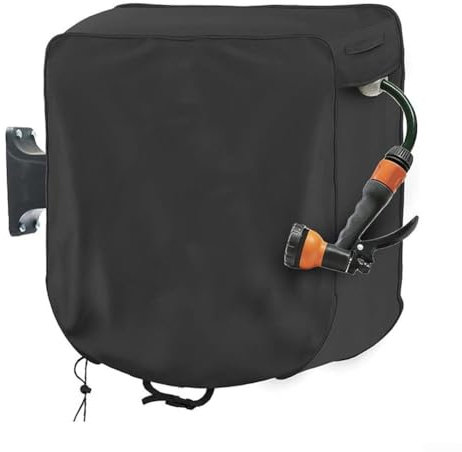 FACAIIO Gartenschlauch-Abdeckung für Schlauchtrommel, Schwarz, Wandmontage, Einziehbar, Schutzhülle für Langlebigkeit