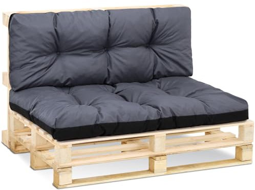 Amazinggirl Palettenkissen Outdoor Kissen Set: Rückenkissen 40x120 cm und Sitzkissen 80x120 cm - Auflagen für Paletten Europaletten Palettensofa und Palettenmöbel Palettenpolster Graphit