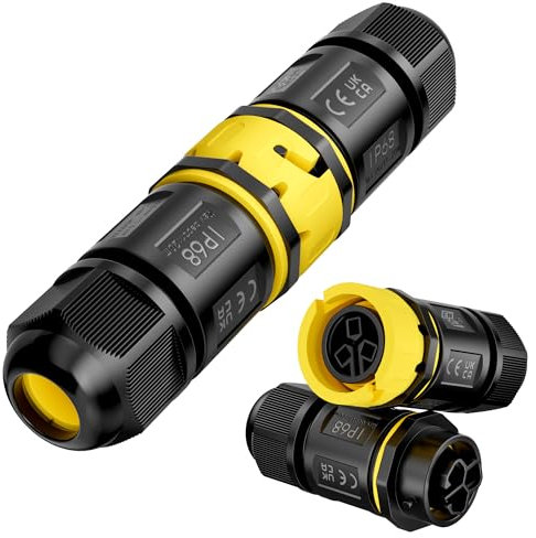 PEBA Connettore per cavi impermeabile a 3 poli, IP68, connettore rapido con spina e presa 4-12 mm, morsetto di collegamento con leva, nero