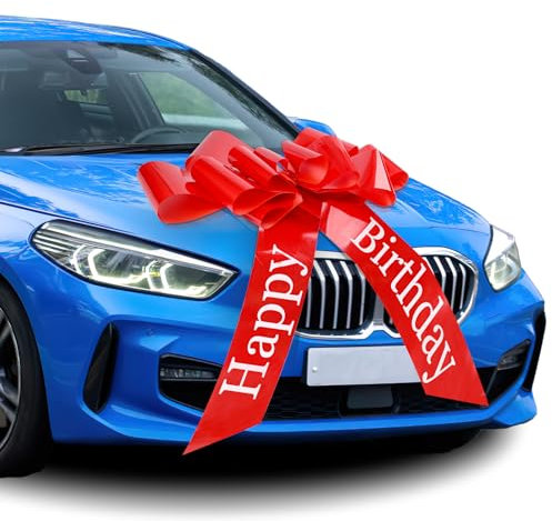 Moosono Große Rote Schleife für Auto, Geschenkschleife Große, Riesige Autoschleife, Car Bow für Fahrrad und Schleife mit Saugnapf (23inches/rot Happy Birthday)