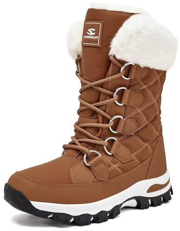 HOBIBEAR Mujeres Botas de Nieve Outdoor Mujeres Botas de Caminar Botas de Media Pantorrilla Suela de Alta Tracción Zapatos de Invierno Resistentes a la Nieve(EU 41,Marrón)