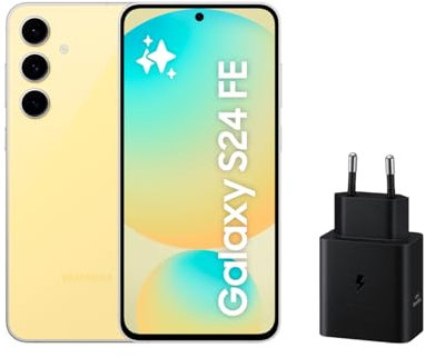 Samsung Galaxy S24 FE 256GB + Cargador - Teléfono Móvil con IA, Smartphone Android, 8 GB RAM, Cámara 50MP, Batería Larga Duración, Libre, Amarillo (Versión Española)