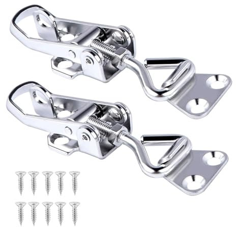 2 Pezzi Chiusura a Leva Regolabile, Morsetto a Levetta Rapido in Acciaio Inox 304 Ganci a Blocco 100kg/220lbs Morsetti a Ginocchiera con Fibbia per Scatole, Armadietti, Cassetti, Porte e Finestre
