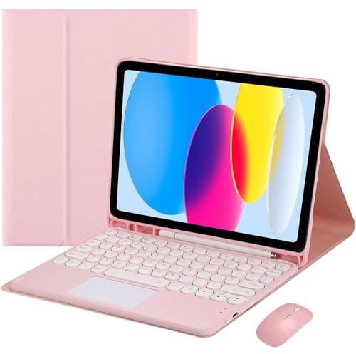 HEKUEUN Keyboard Case for iPad 10,2 9:e 8:e 7e Generationen/iPad Air 10,5(3e Gen)/iPad Pro 10,5, Löstagbart Bluetooth Touchpad-tangentbord, Ultratunt fodral med pennhållare och mus,Pink