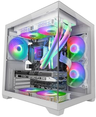 Mars Gaming MC-VIEW2, Boîtier Gaming MicroATX, Double Verre Trempé Continu Sans Cadre, 1x Ventilateur FRGB Arrière 120mm, Support Refroidissement Liquide jusqu’à 240mm, Structure Double Chambre, Blanc