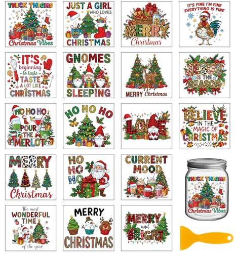 GLOBLELAND 18 Sheets Christmas Text Rub on Transfers for Crafts | 3.9x3.6 inch Colorful Gnome UV DTF Cup Wraps Decals Merry Christmas Transfer Stickers for Furniture Cup Glass Bottle Decors