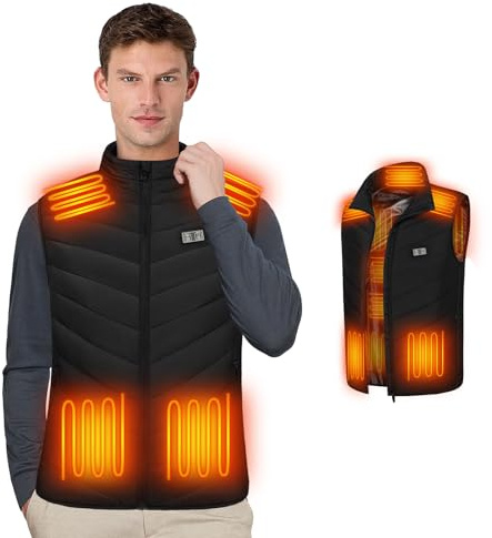 Journeyside Chaleco Calefactable Hombre Mujer, Chaleco TéRmico Electrico 3 Niveles de Temp 11 Zonas de Calefacción,Chaqueta Calefactable USB,Chaleco Calefactor para Senderismo Esquí(No Incluye Pilas)